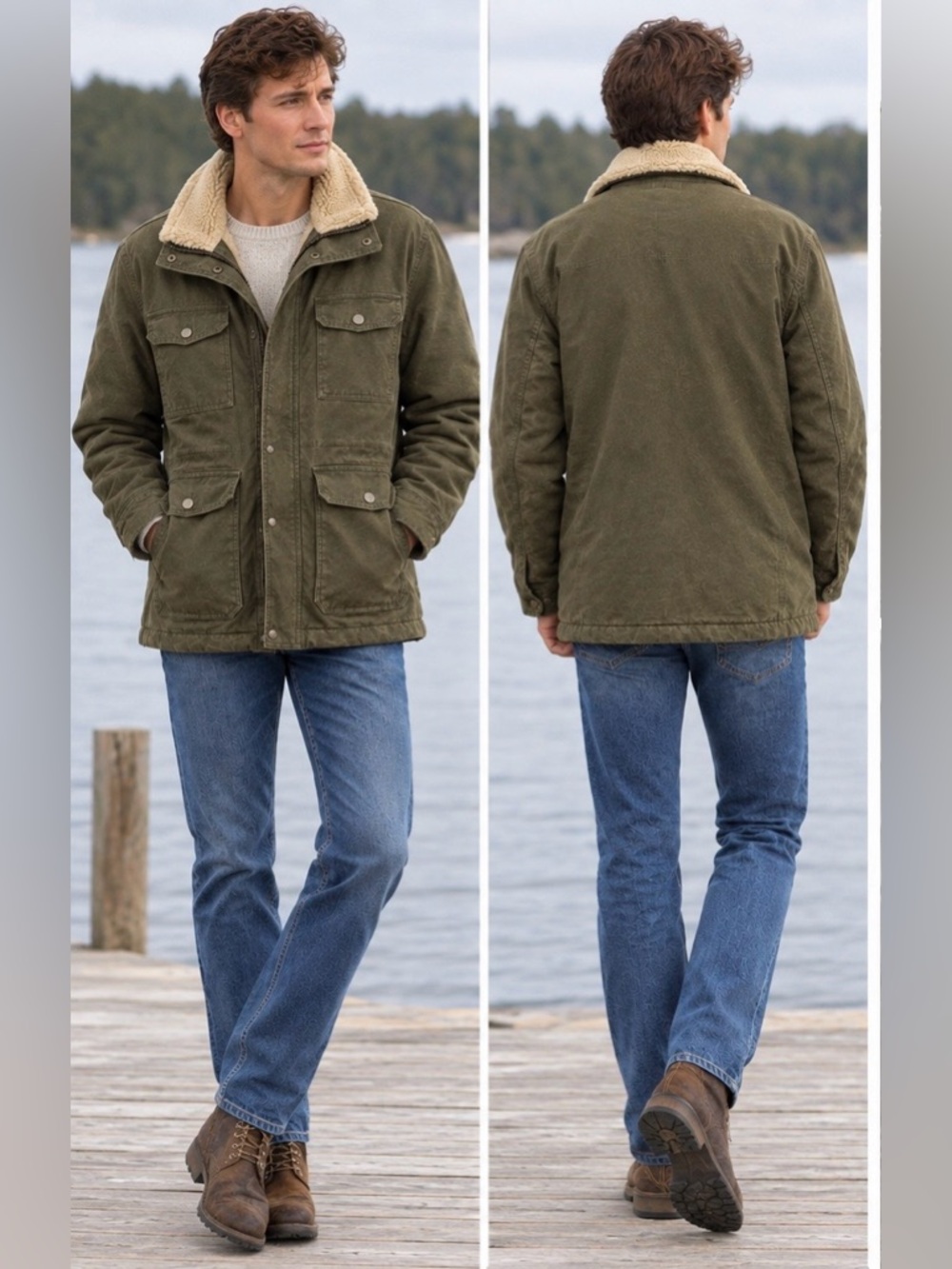 Canvas Field Jacket with Sherpa Lining - Barn Coat - Chore Jacket